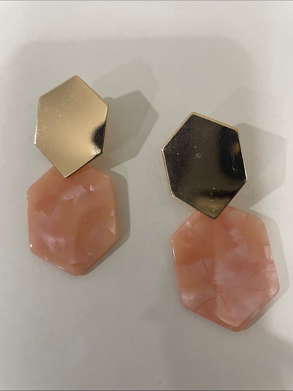 🍂 Gold and Peach Geometric Drop Earrings